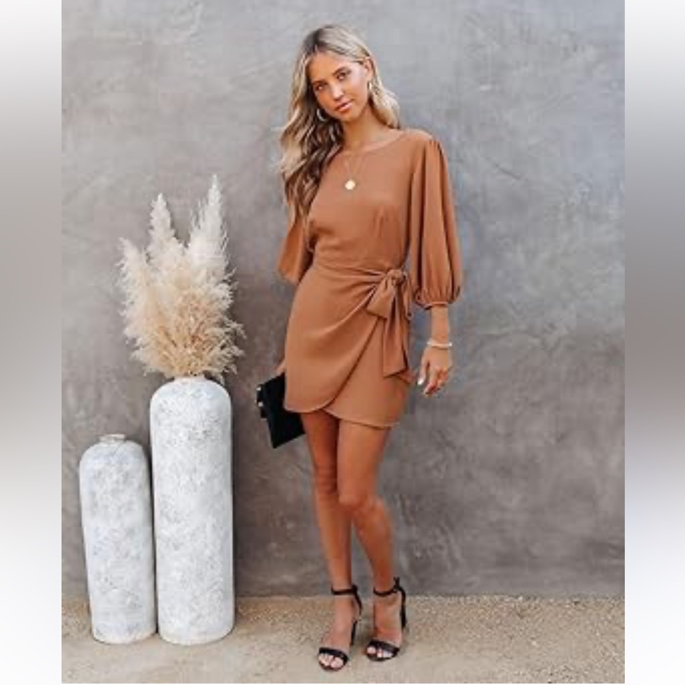 Pink Lily Tan Wrap Dress